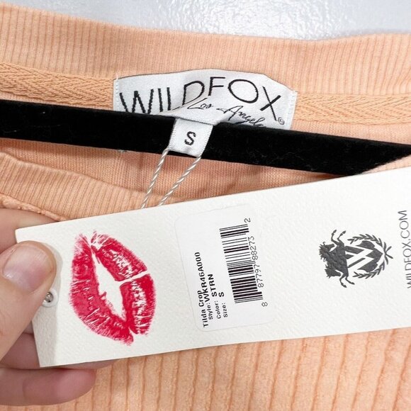 Wildfox Tilda Top in Orange Ribbed Cropped Oversized Raw Hem NWT Size Small A7 - Picture 3 of 3